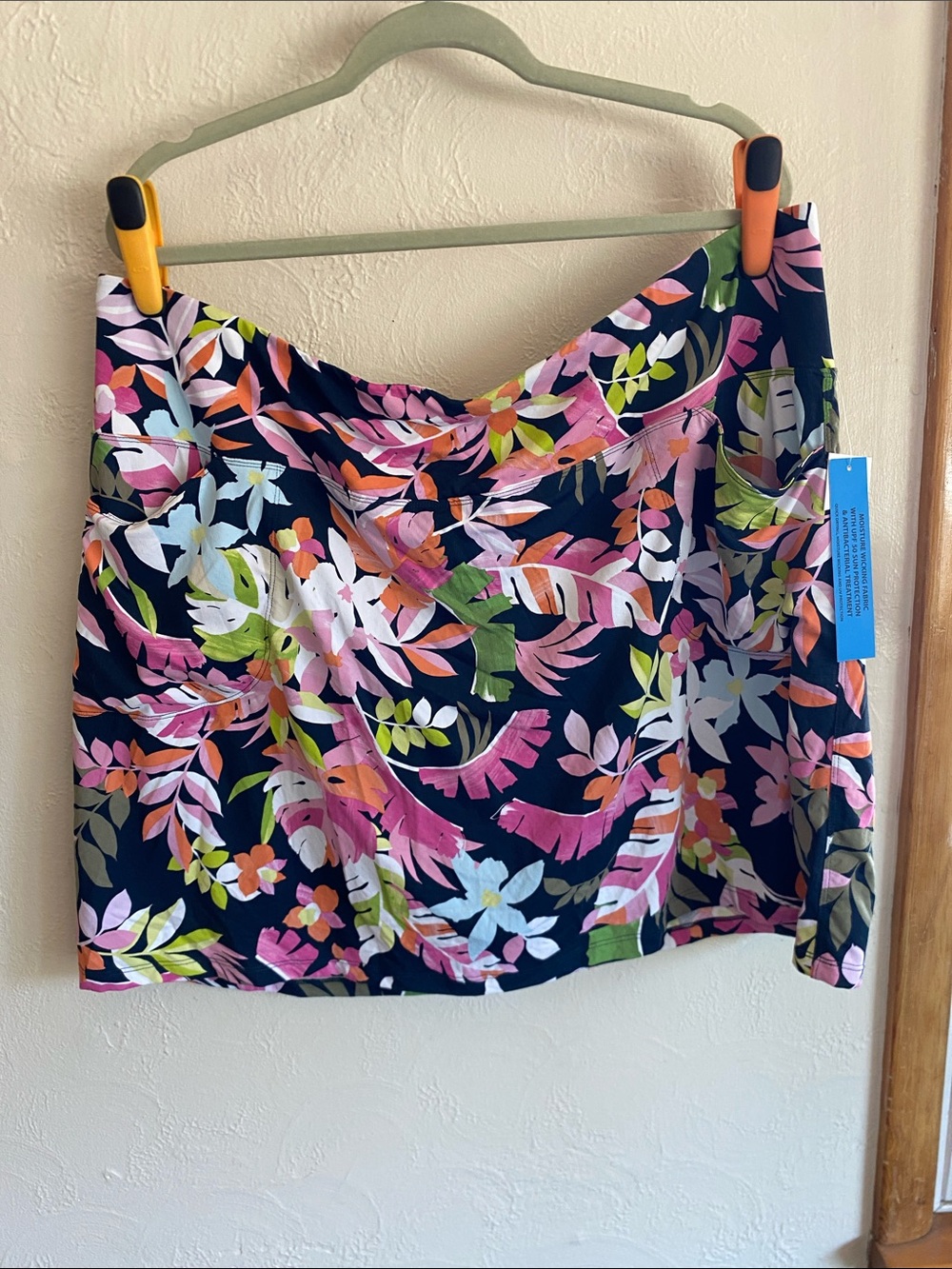 Floral A-Line Swim Skort - Navy with Pink & Green